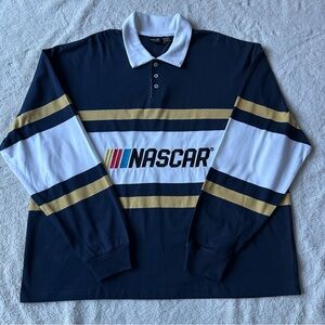 NASCAR Rugby Shirt Men’s XL Long Sleeve Striped Racing Logo Polo Shirt NWT